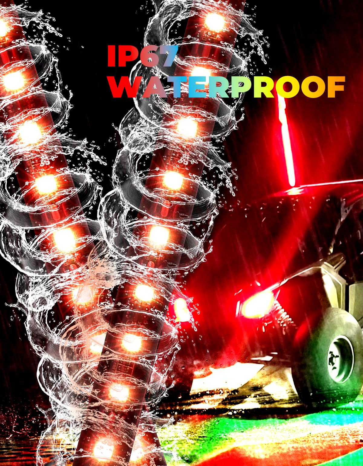 Kemimoto Whip Lights frustini LED 2 pezzi 3FT RGB IP67