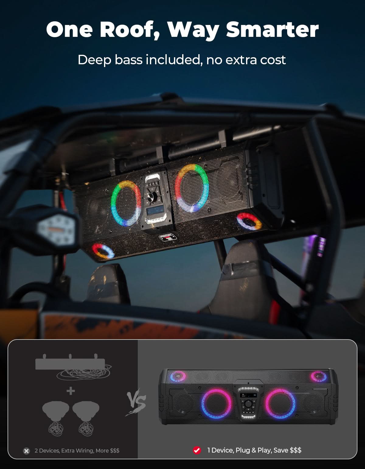 KEMIMOTO Midnight 90 soundbar tetto UTV Bluetooth RGB IP66