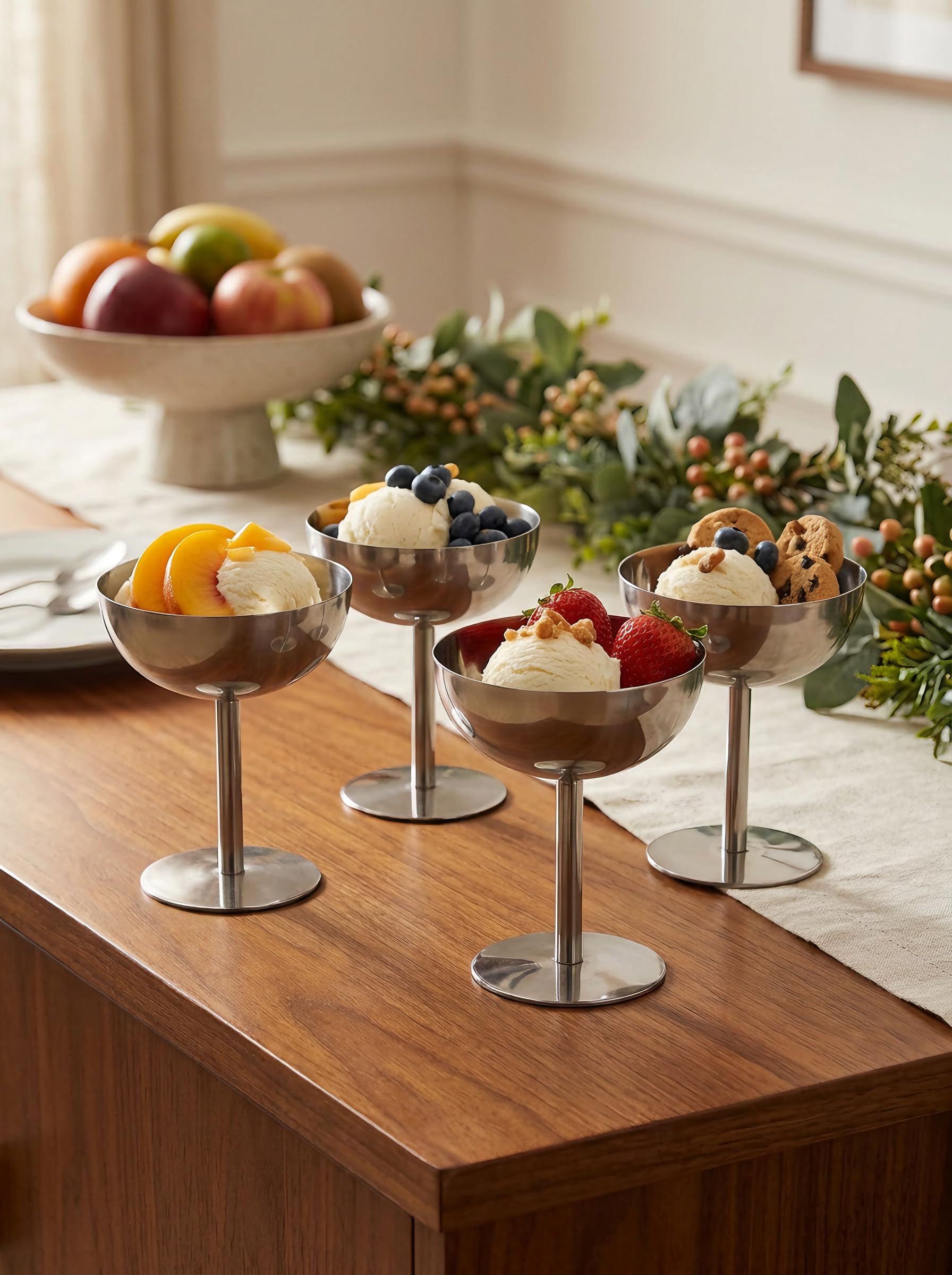 Hapivida coppa gelato acciaio inox con base set 4 pezzi 6x11 cm