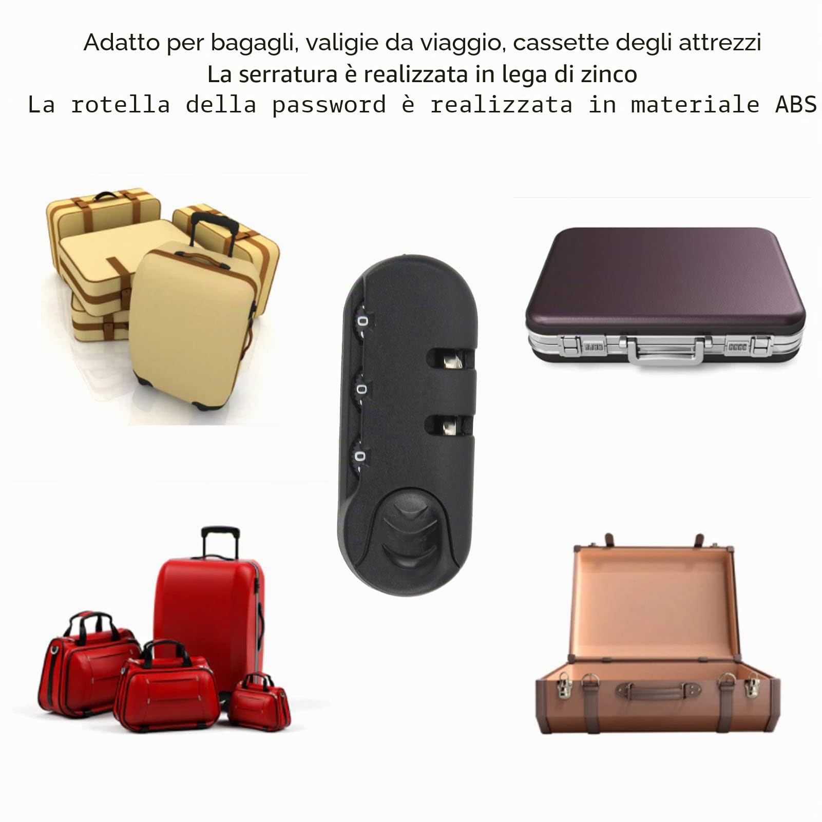 Hapivida Lucchetto Bagagli 3 Cifre Nero Lega Zinco Valigia