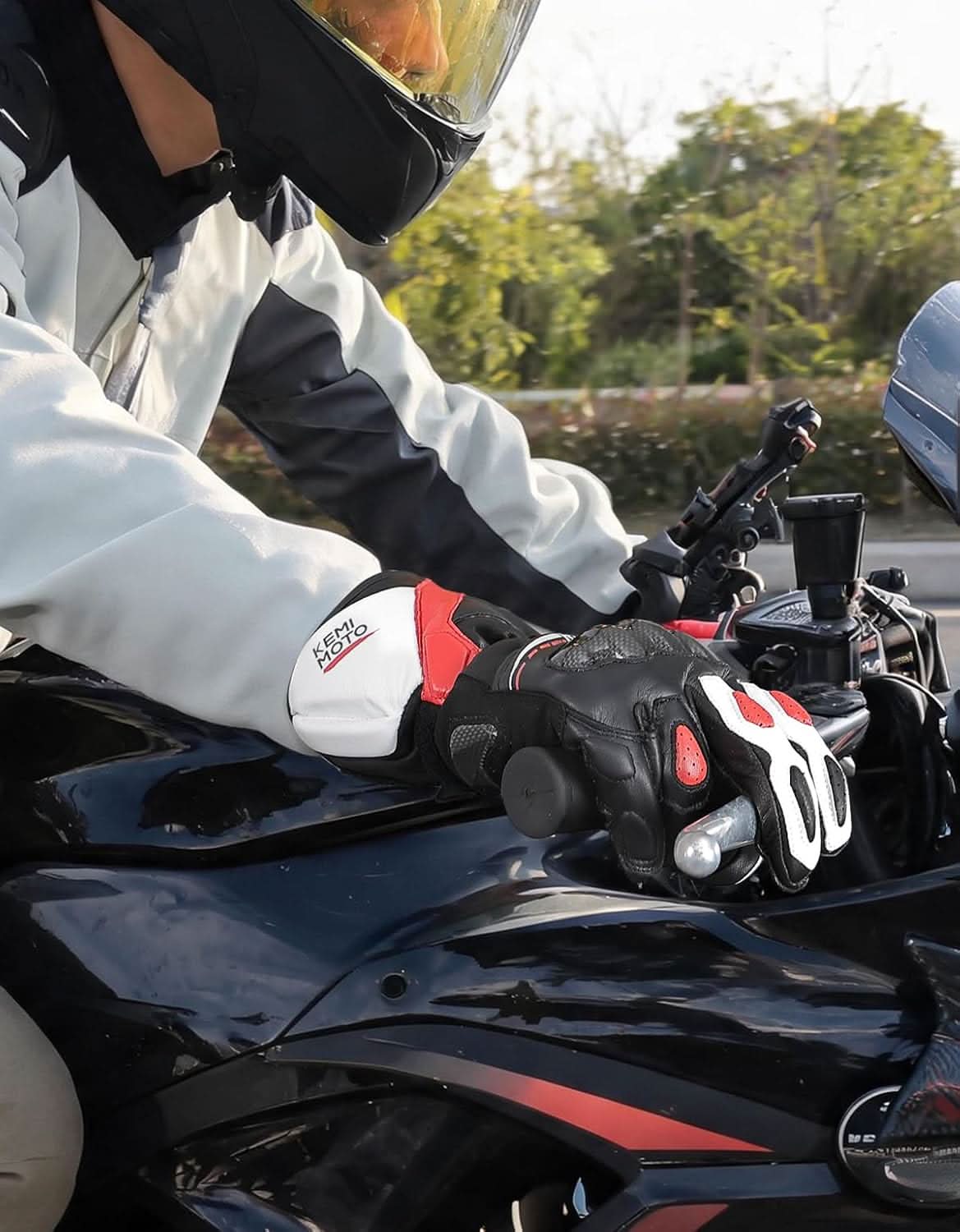 Kemimoto guanti moto pelle touchscreen neri taglia L