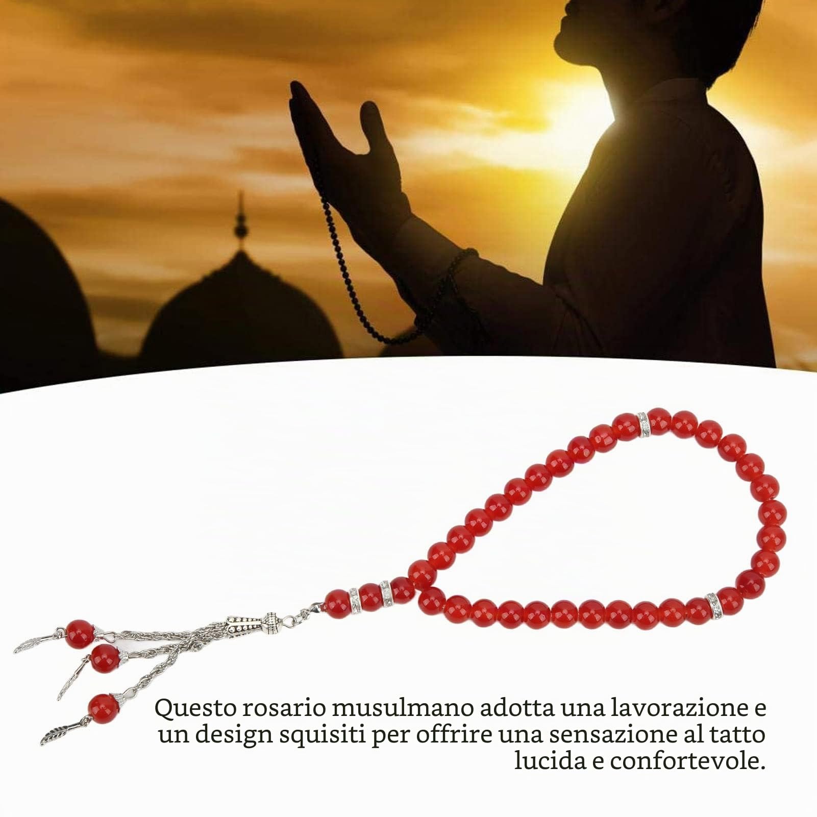 Hapivida tasbih 33 grani preghiera 8mm rosso smalto