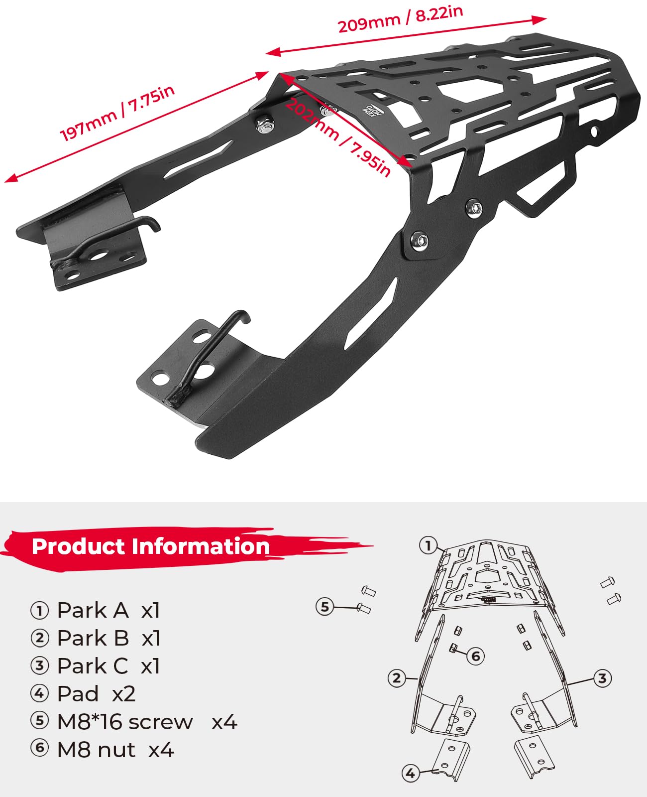 Kemimoto F1739-00101 portapacchi posteriore moto Navi 2022-2024