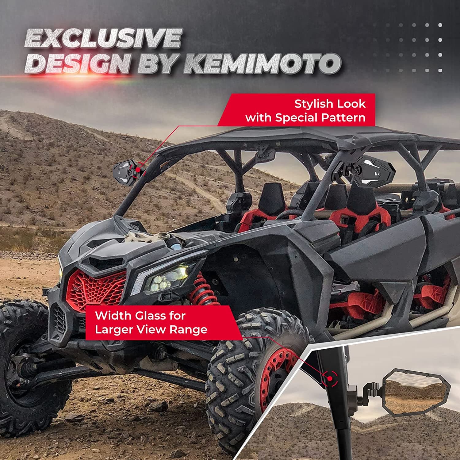 KEMIMOTO Maverick X3 specchietti laterali alluminio coppia infrangibili