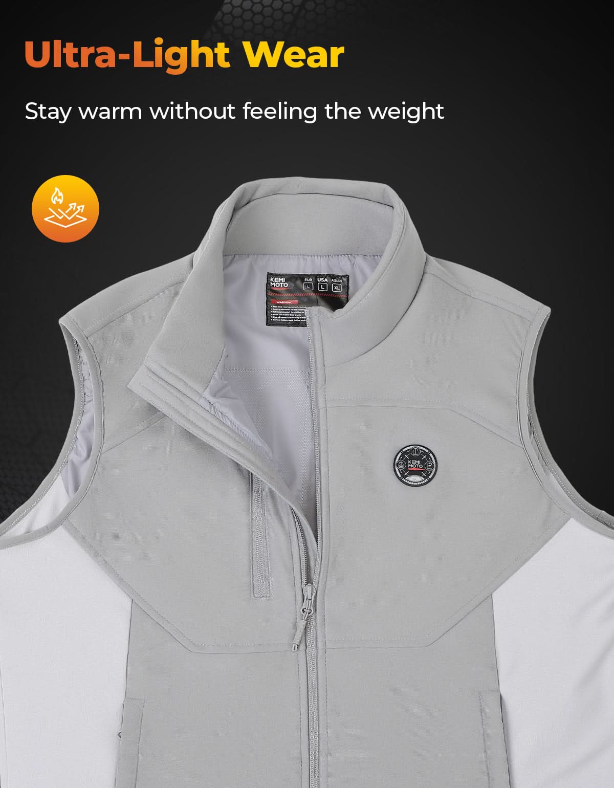 Kemimoto Gilet Riscaldato Grigio con Batteria 5 Zone
