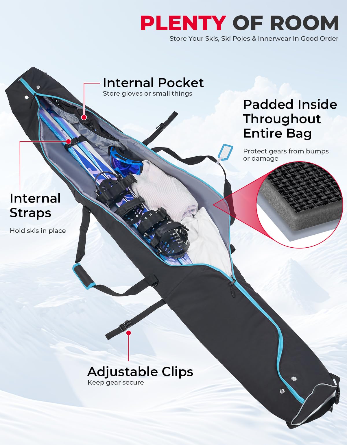 KEMIMOTO sacca snowboard sci imbottita 200cm blu