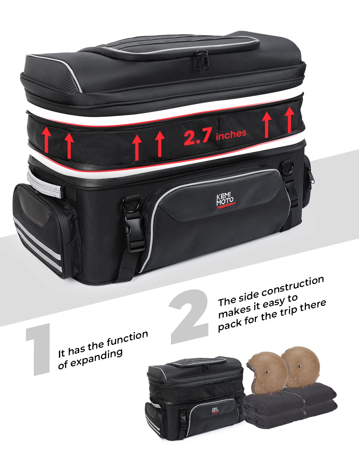 KEMIMOTO Tour-Pack borsa moto posteriore espandibile