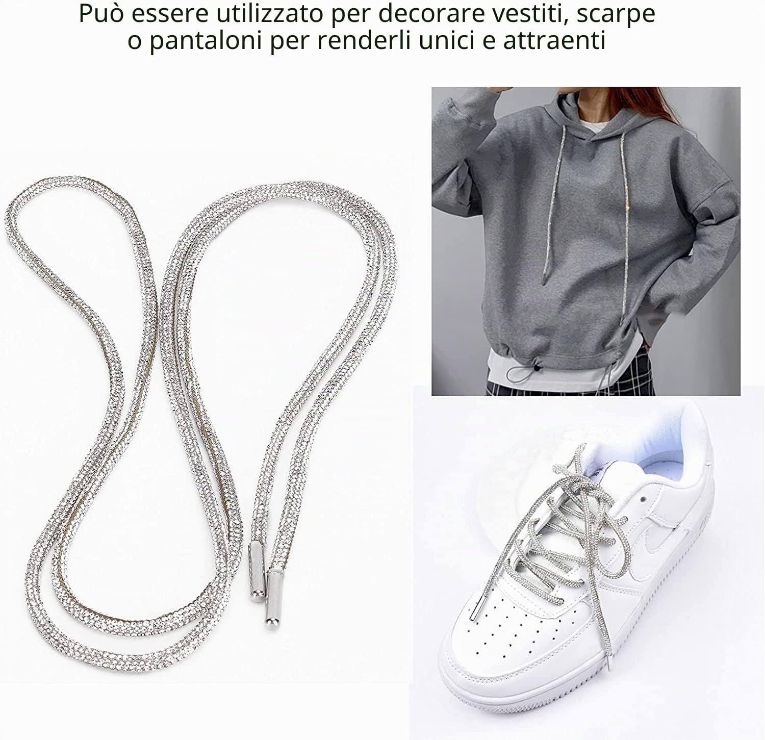 Hapivida lacci per scarpe con strass 120 cm vetro