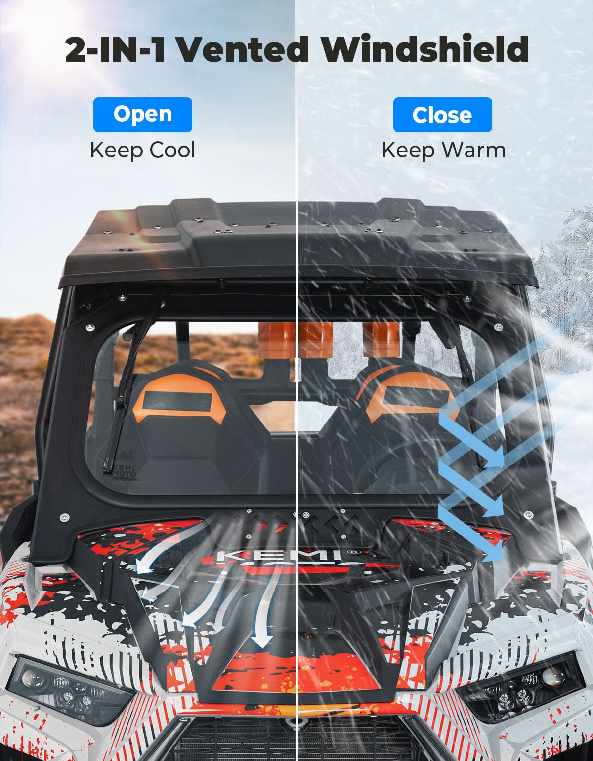 KEMIMOTO RZR XP parabrezza in vetro Polaris RZR XP 1000 2 tergicristalli