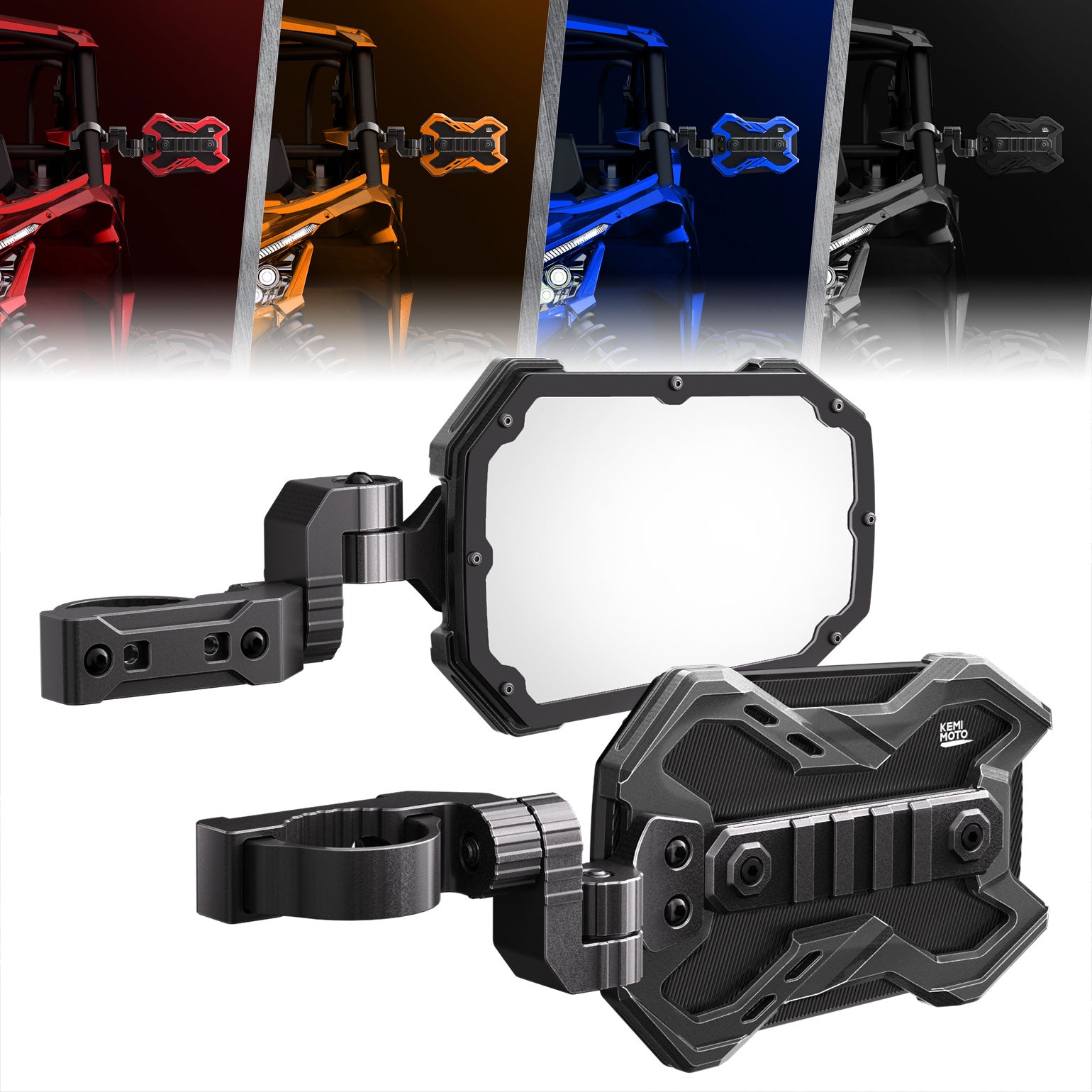 KEMIMOTO Mirror X specchi UTV coppia neri roll-bar 1.65-2" CNC