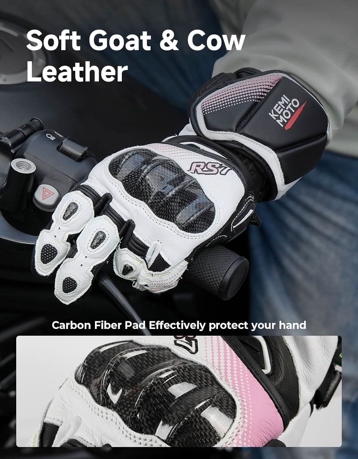 KEMIMOTO Guanti Moto Donna Carbonio Rosa S Pelle