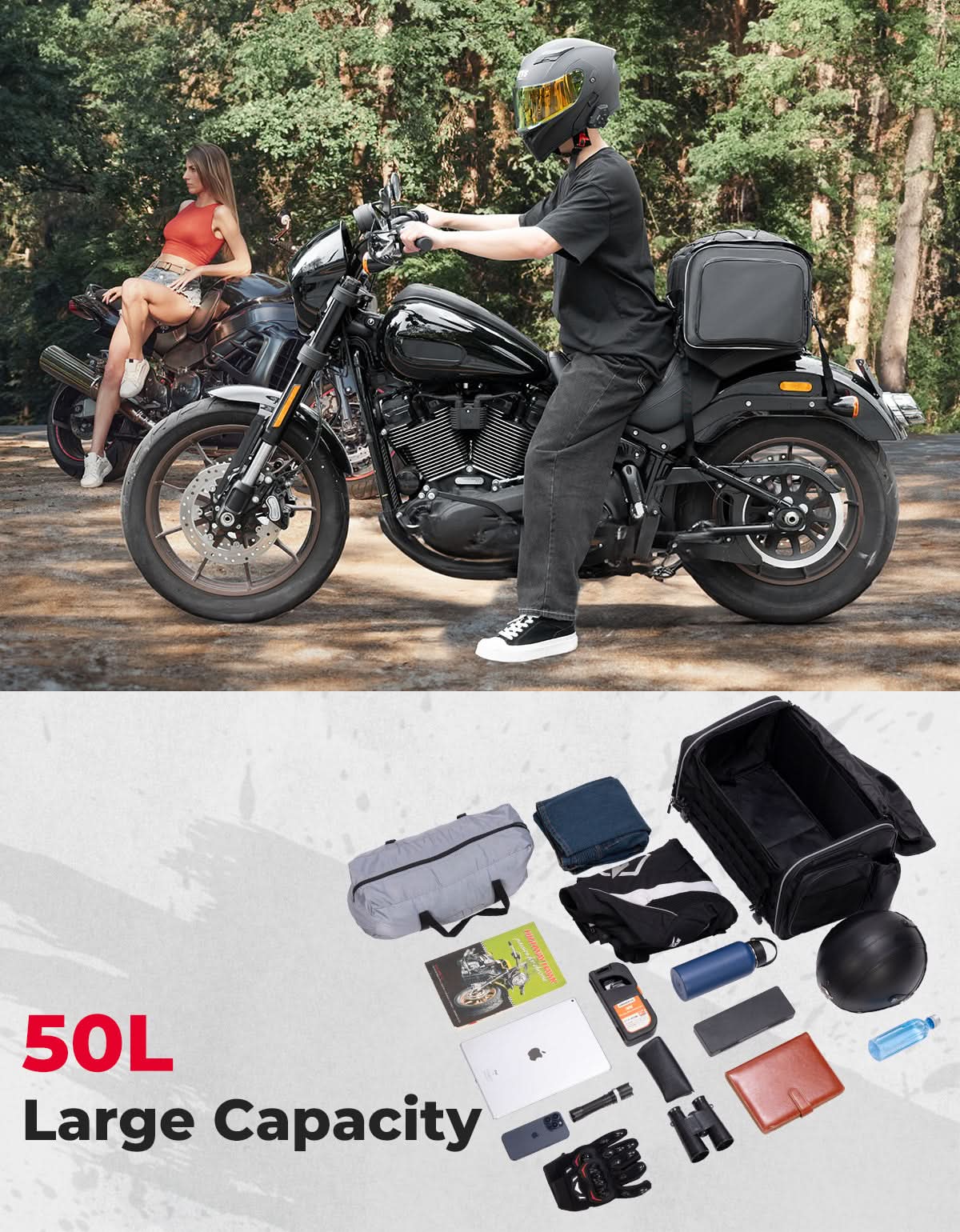 Kemimoto borsa posteriore moto 50L espandibile con copripioggia