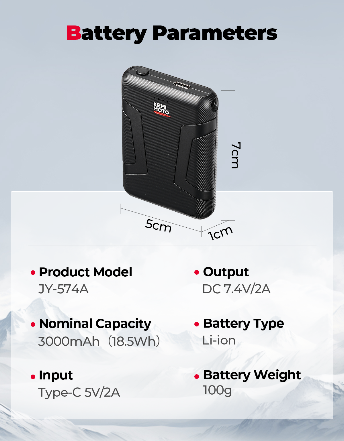 Kemimoto JY-574A batterie guanti riscaldati 7,4V 2 pezzi