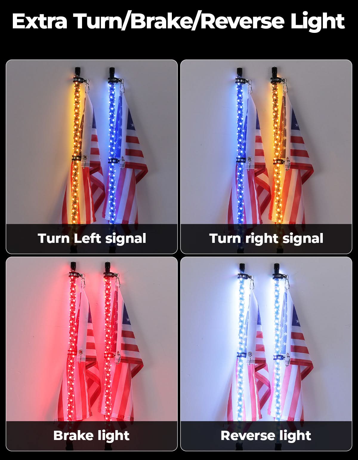 KEMIMOTO 3FT kit whip lights + rock lights LED IP67