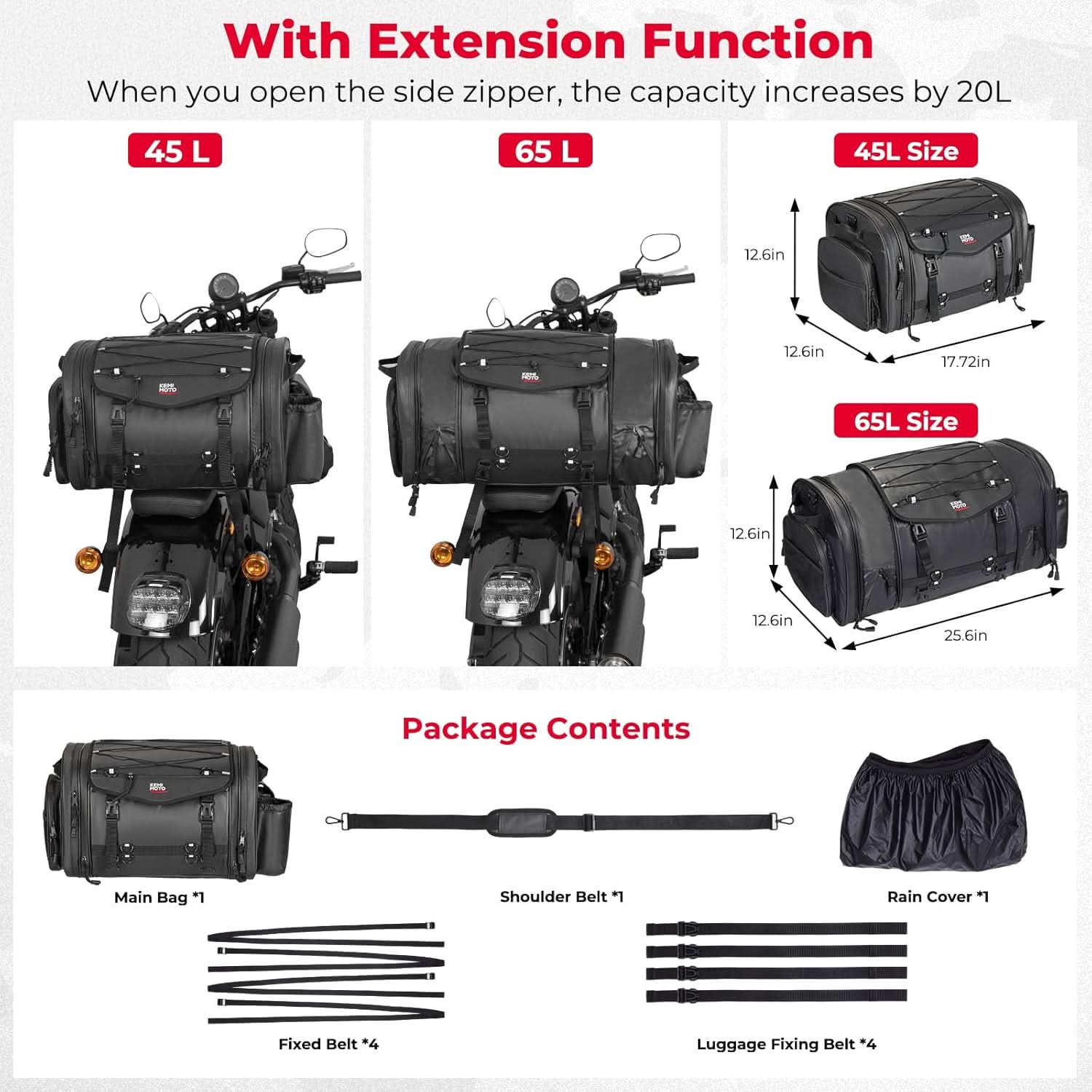 KEMIMOTO Borsa Moto 60L Impermeabile da Sella
