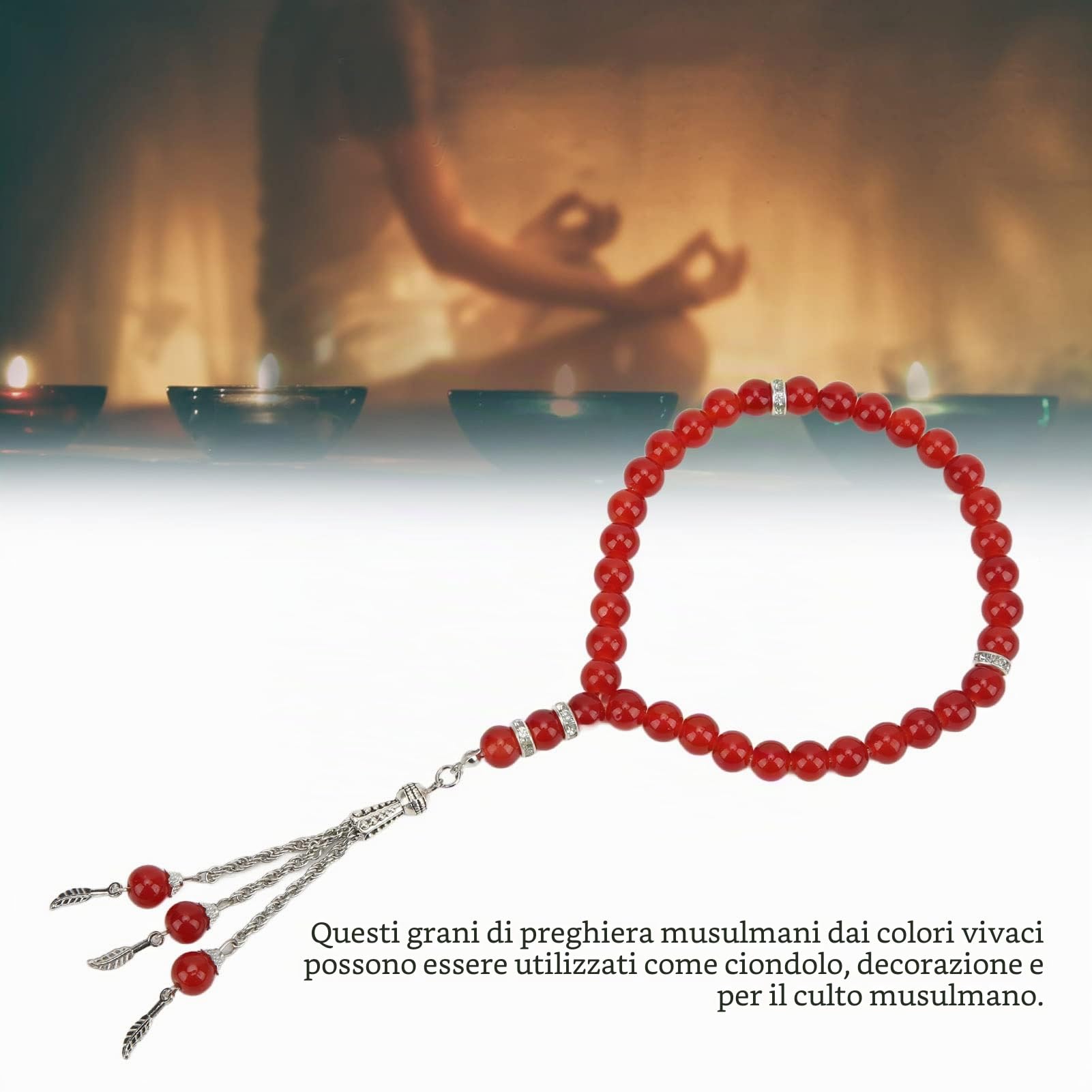 Hapivida tasbih 33 grani preghiera 8mm rosso smalto
