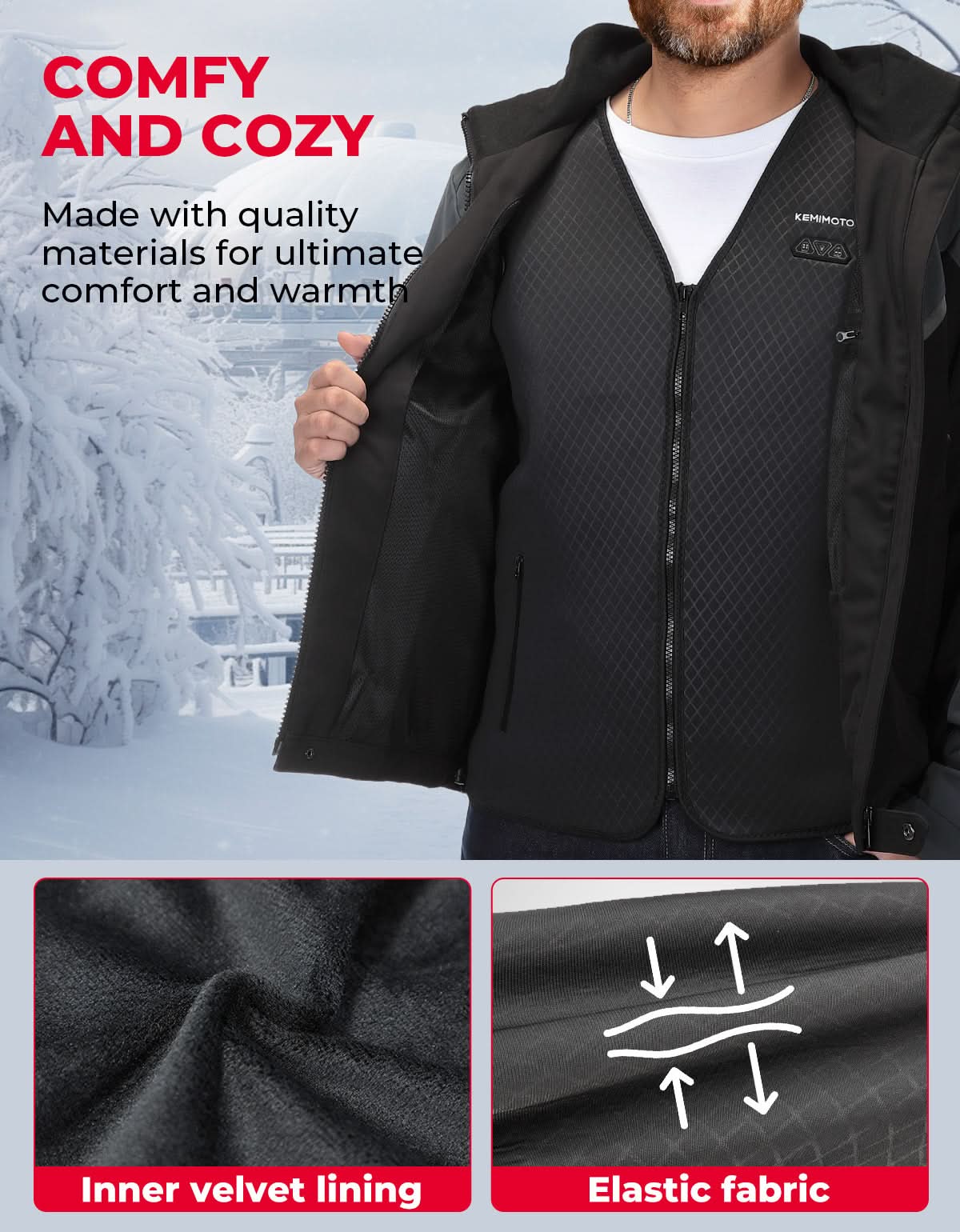 KEMIMOTO Gilet Riscaldato Uomo Nero 6 Zone