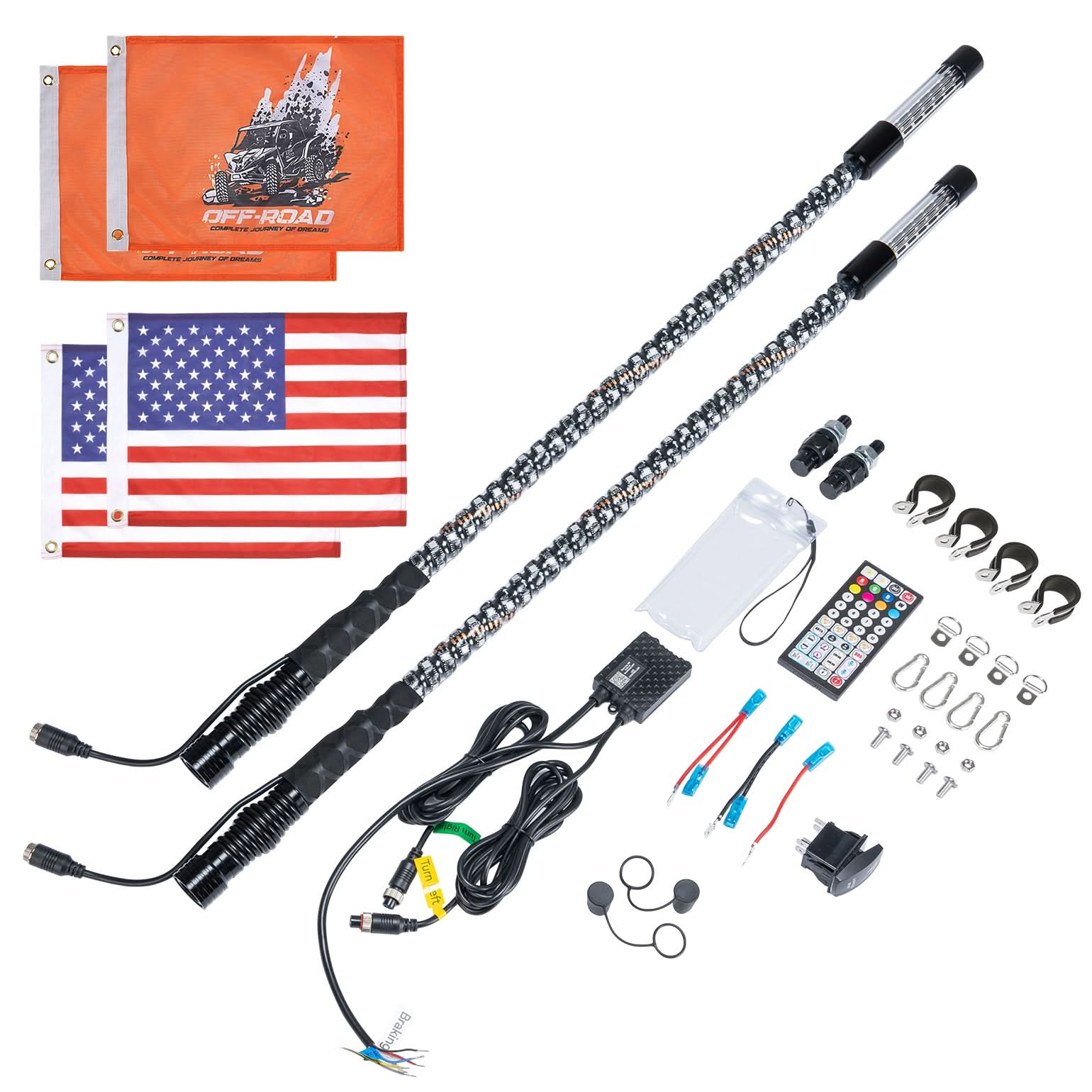 KEMIMOTO Whip 3FT frusta LED 2 pezzi bluetooth SOS strobo