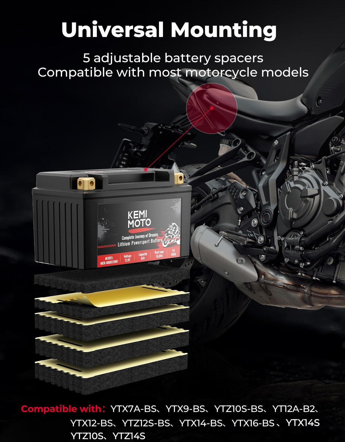 Kemimoto F0412-00102BK batteria litio 12V 6Ah LiFePO4 moto quad