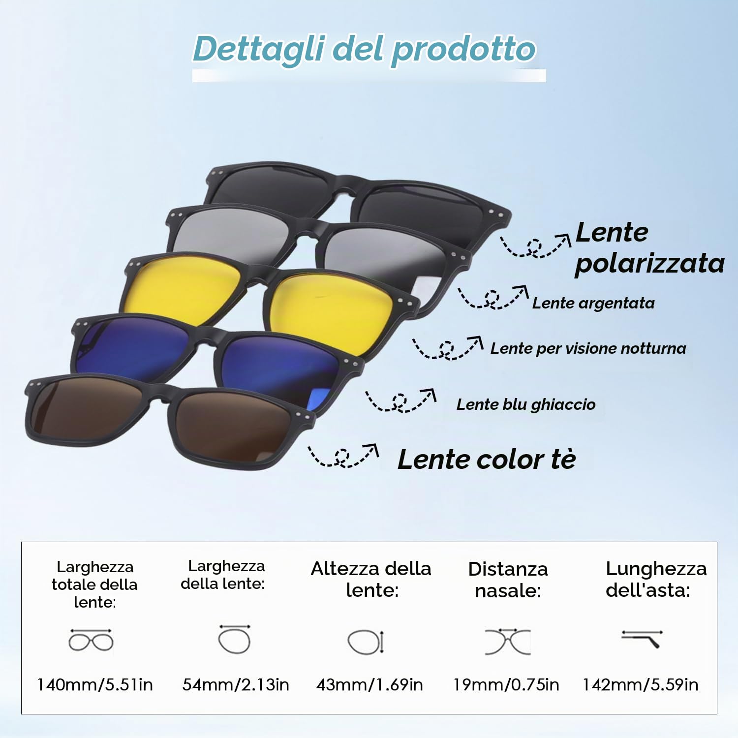 Hapivida Clip Magnetica Occhiali da Sole Retrò 5 Pezzi
