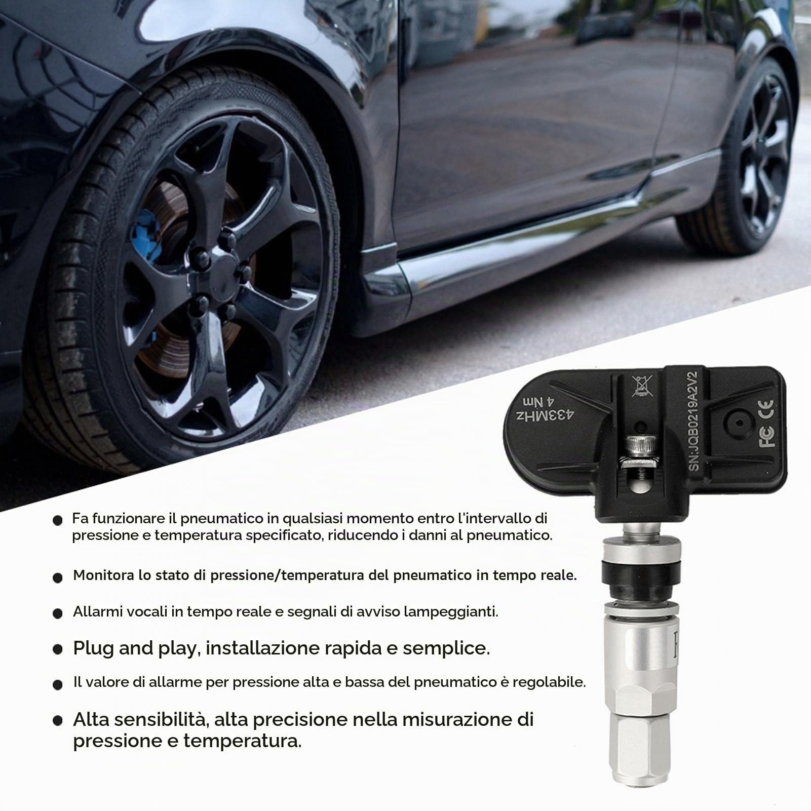 Kuuleyn TPMS USB Monitor Pressione Pneumatici 4 Sensori