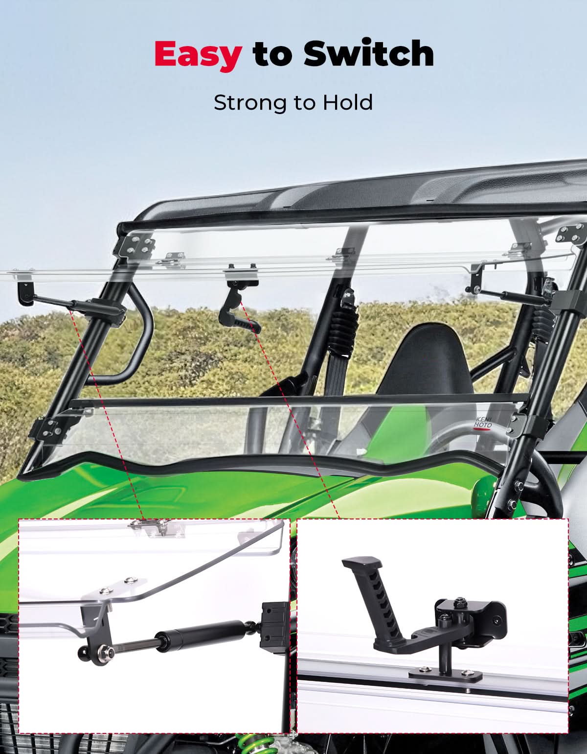 KEMIMOTO Parabrezza Flip 3 in 1 per Kawasaki Teryx 800 policarbonato