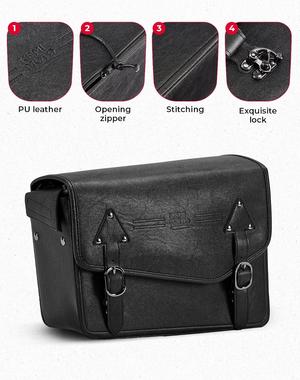 Kemimoto Borse Laterali Moto Pelle 24L Nere