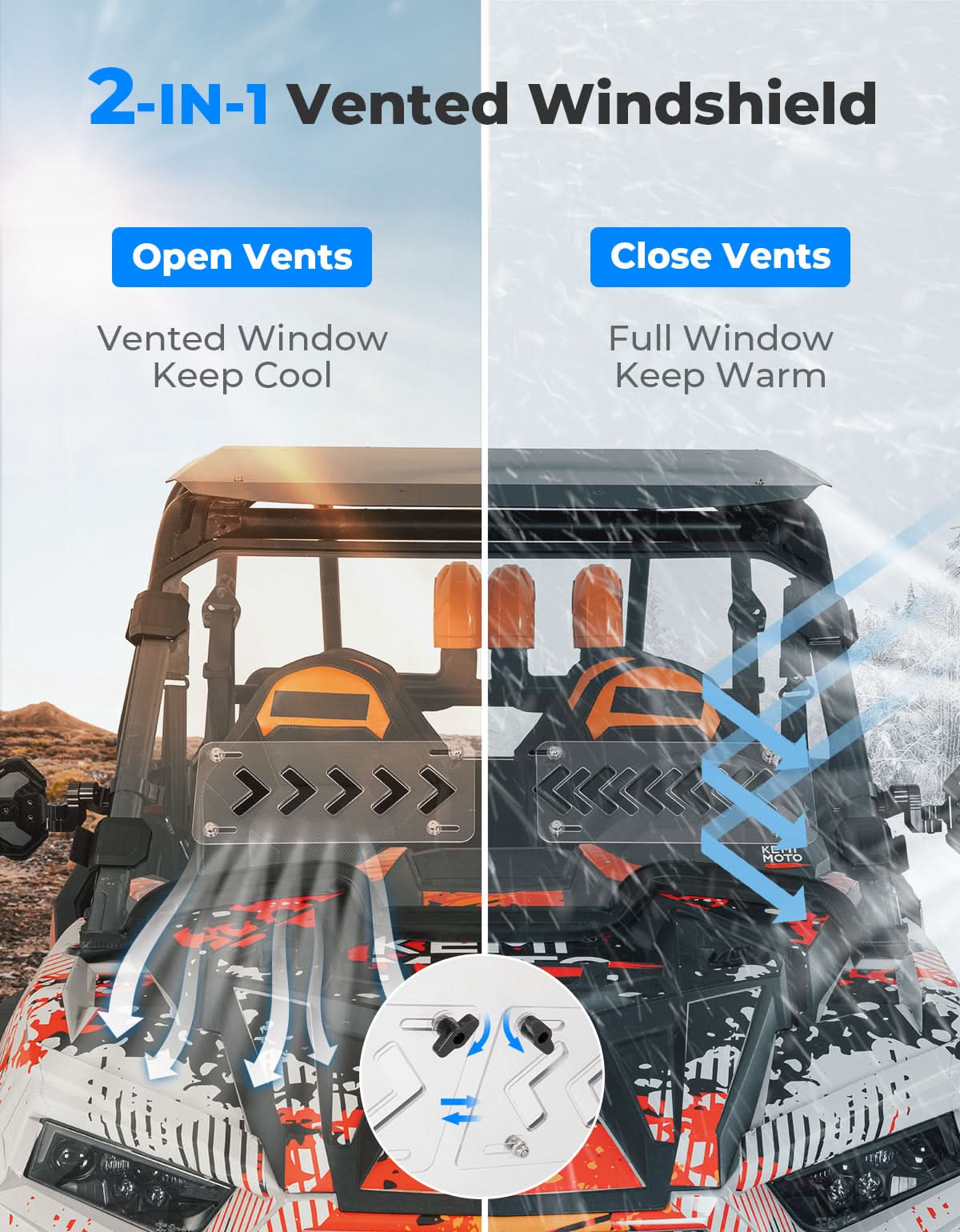KEMIMOTO 2-IN-1 Parabrezza Anteriore Polaris RZR XP 1000
