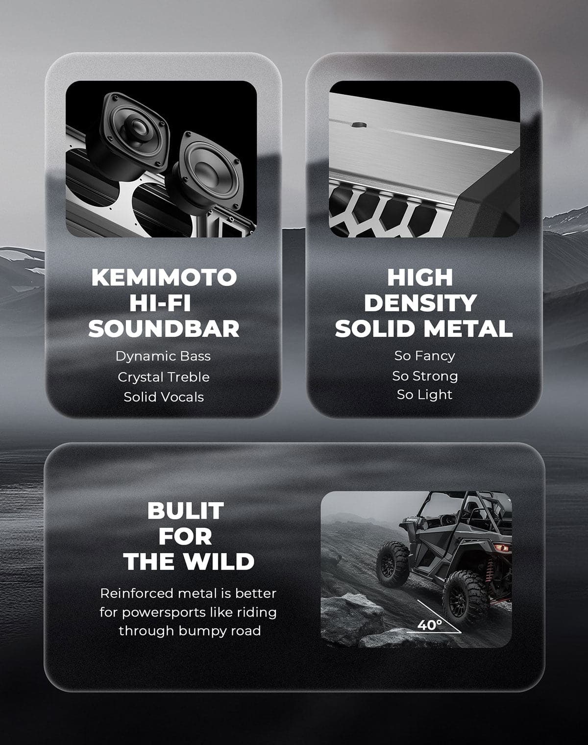 KEMIMOTO Midnight S60 soundbar UTV 26" metallo RGB