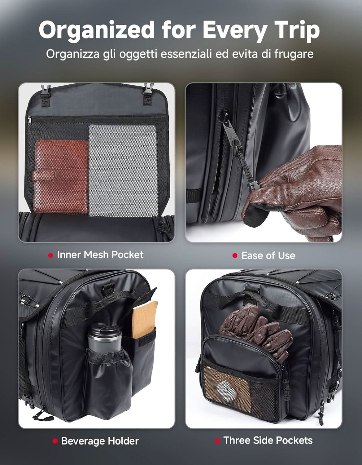 KEMIMOTO 2604 borsa moto posteriore 60-80L espandibile