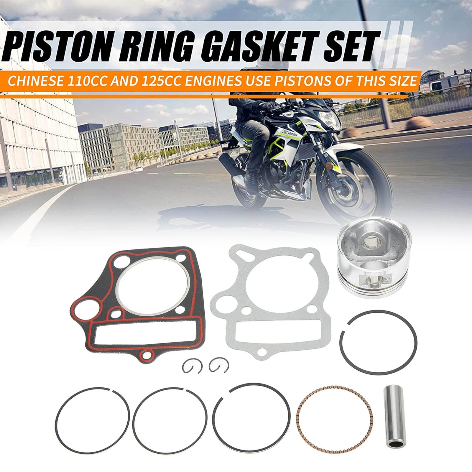 AOWINHIT Kit Pistone 52,4 mm Fasce Elastiche 110 125 4T