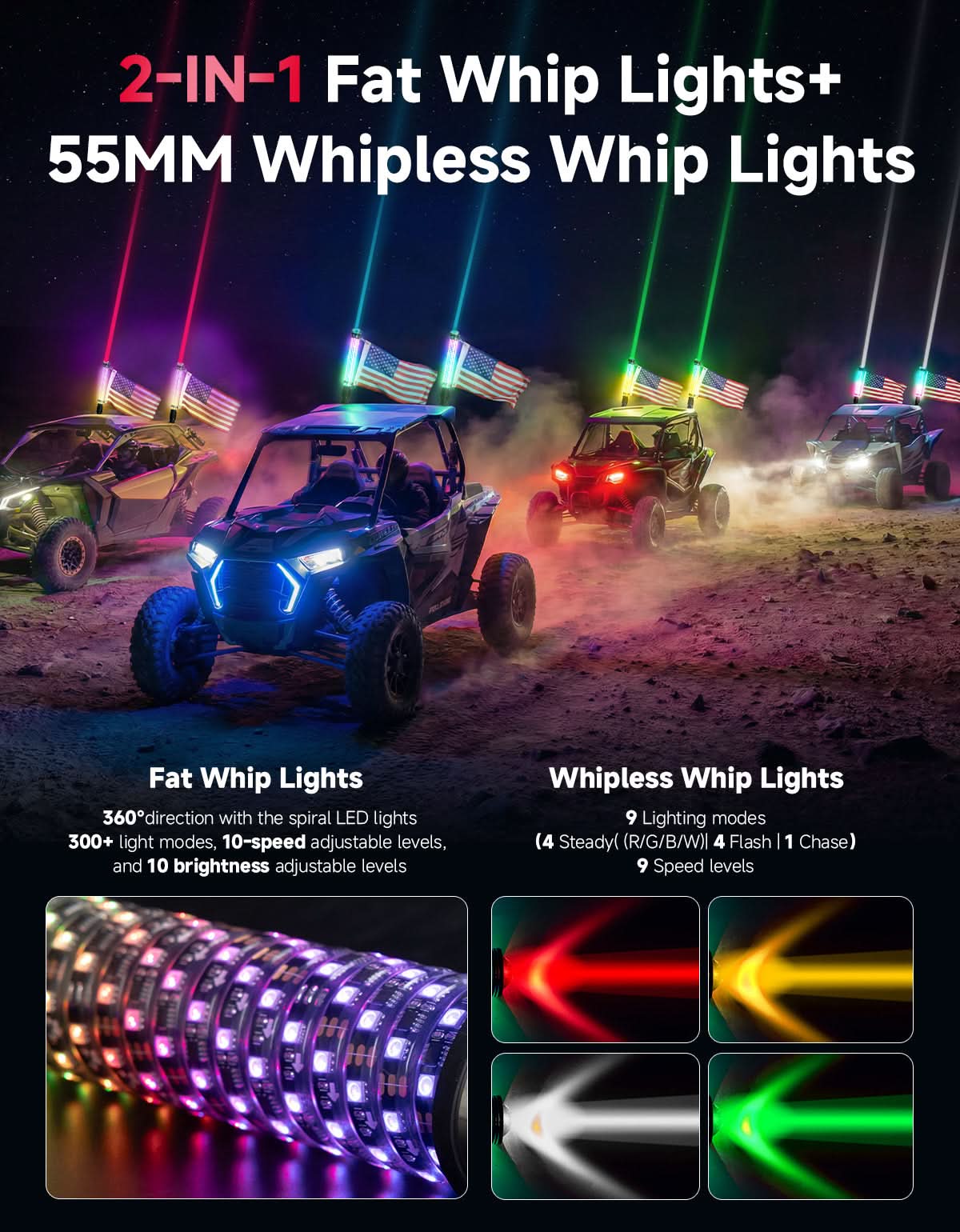 Kemimoto 2FT kit 2 luci whip LED RGB 12V universale
