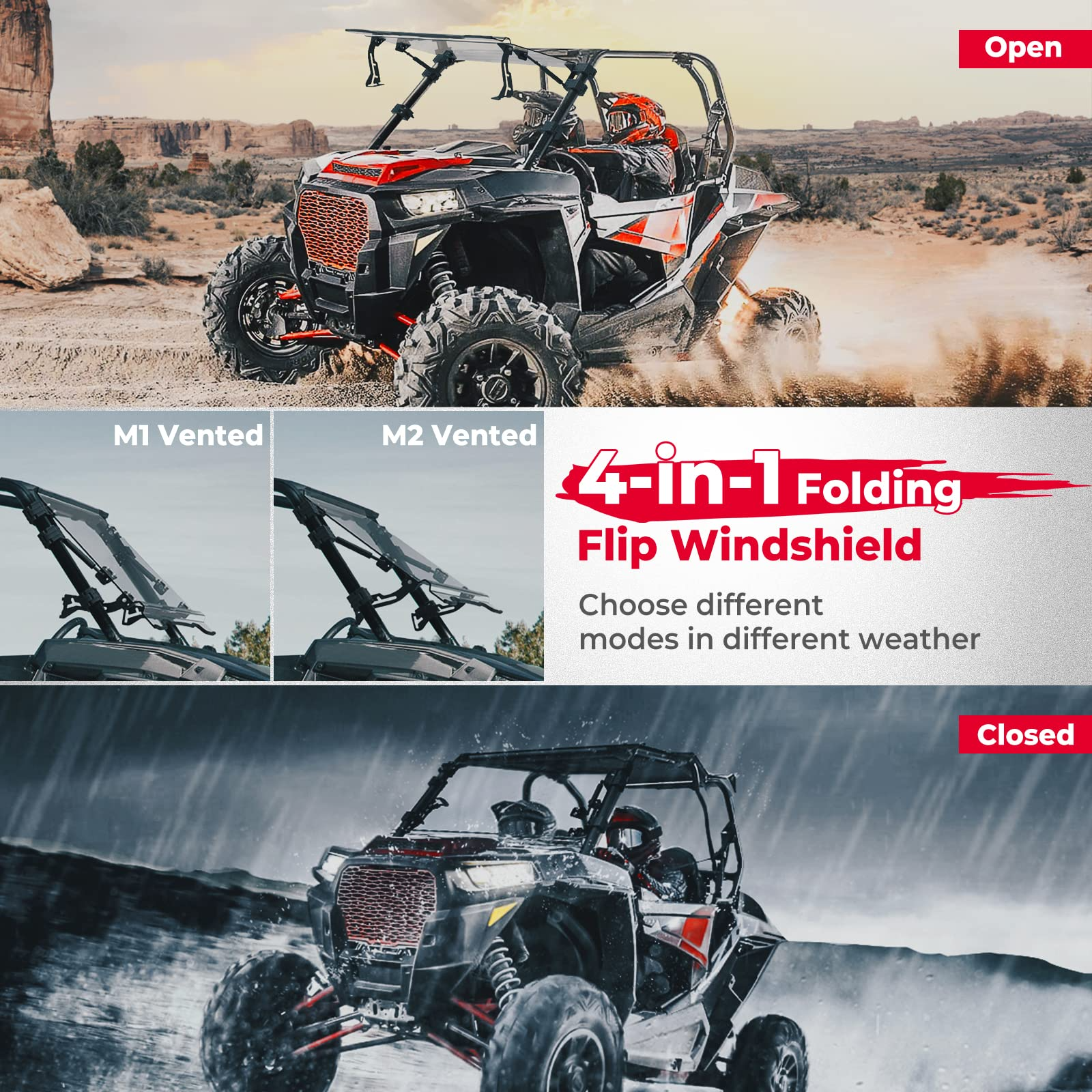 KEMIMOTO Parabrezza Ribaltabile 4-in-1 RZR XP 1000 Policarbonato