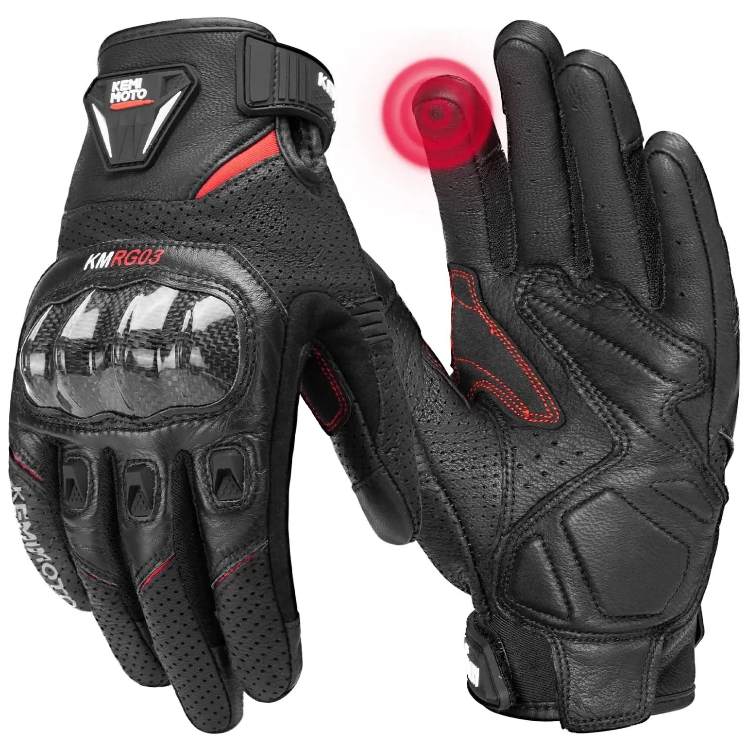KEMIMOTO Guanti Moto Pelle Pecora Neri Touch Screen M