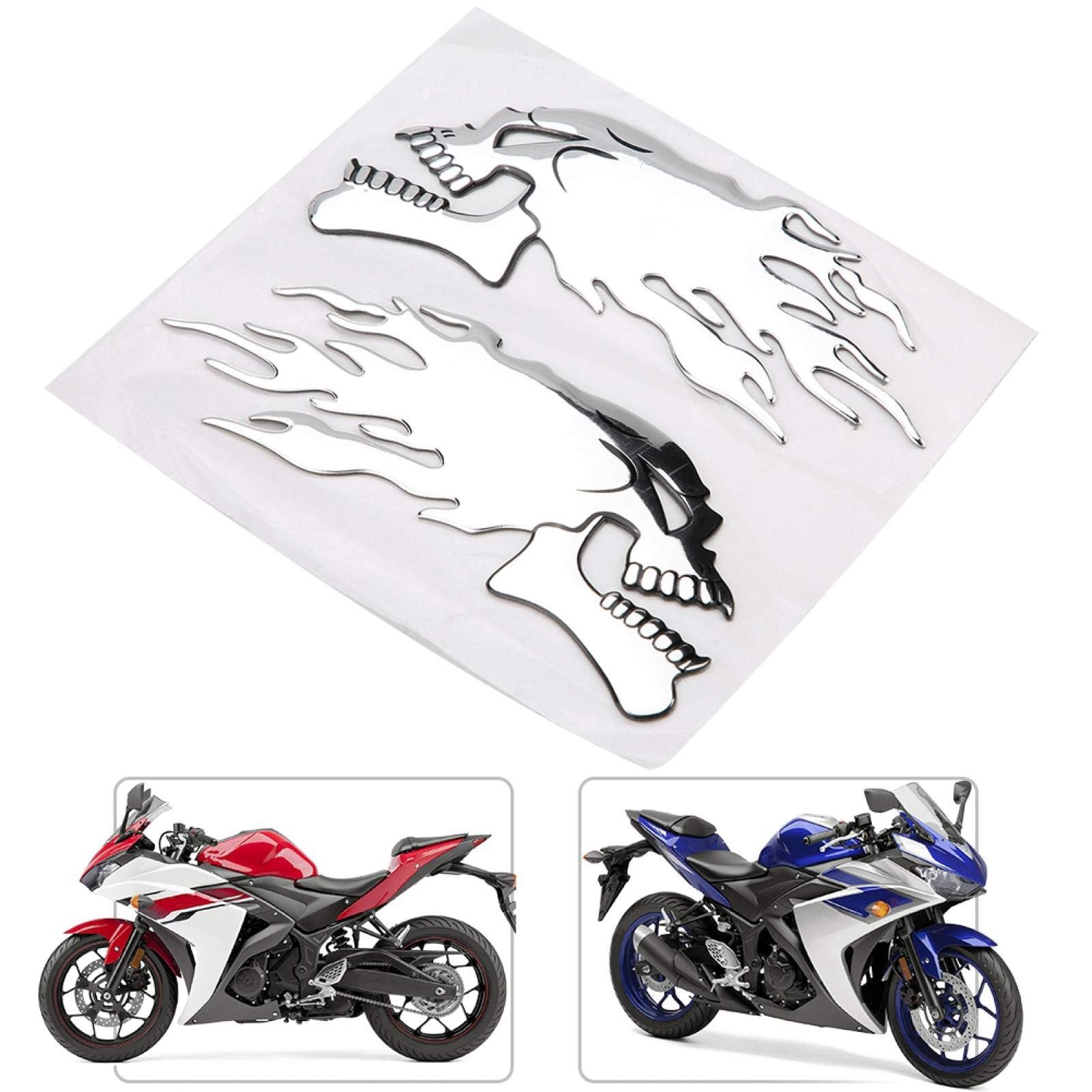 Kuuleyn sticker moto teschio 3D argento 2 pezzi gomma