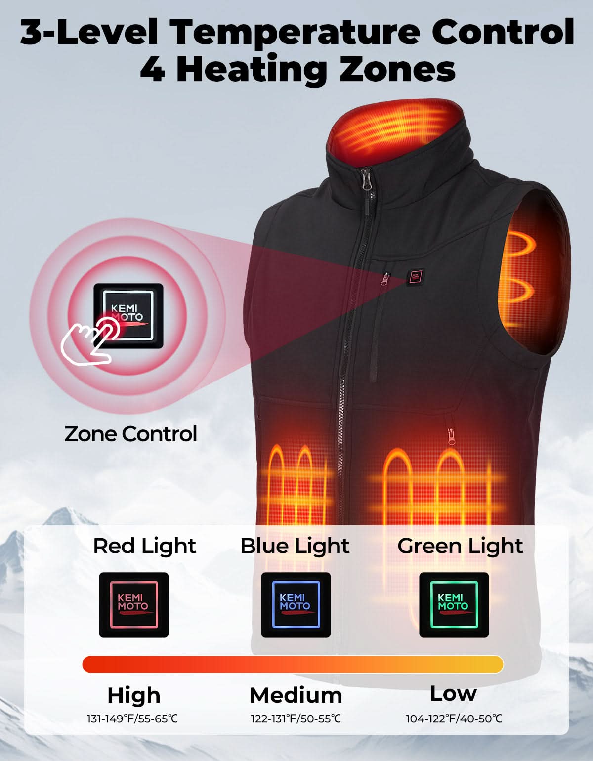 KEMIMOTO Gilet Riscaldato Antivento 4 Zone 10000mAh