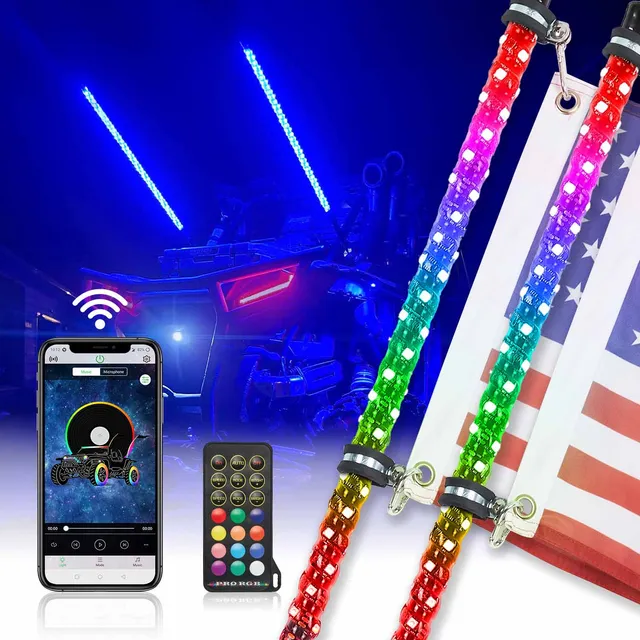KEMIMOTO 4FT Spiral luci whip LED Bluetooth 2 pezzi