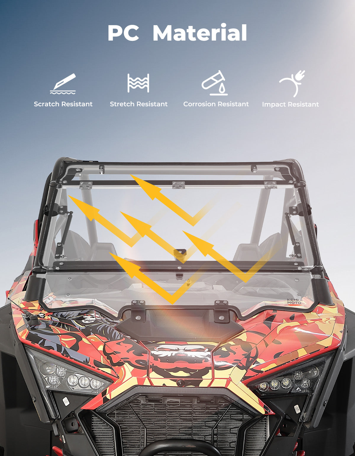 Kemimoto RZR PRO XP parabrezza flip policarbonato