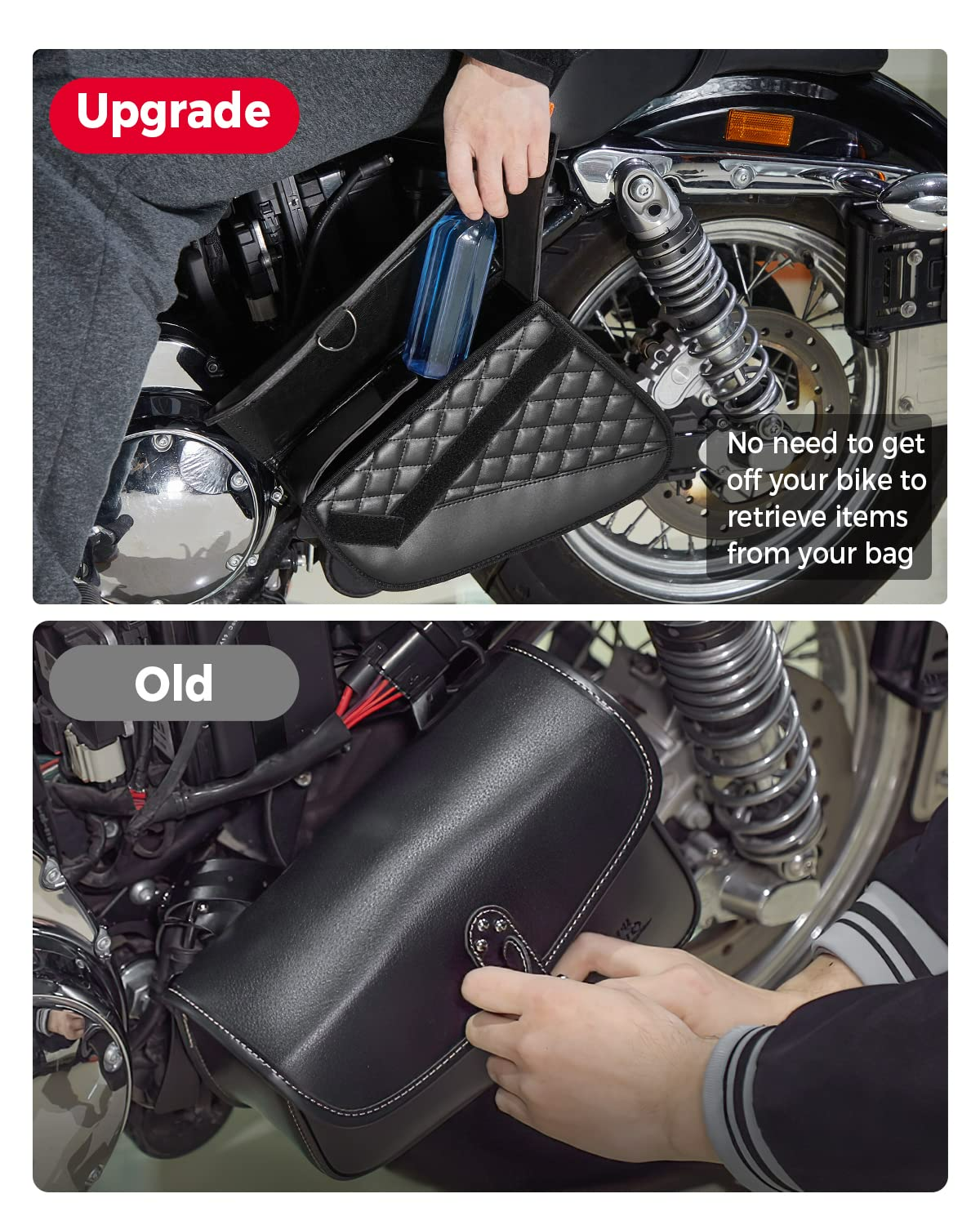 KEMIMOTO Sportster borsa laterale forcellone pelle nera