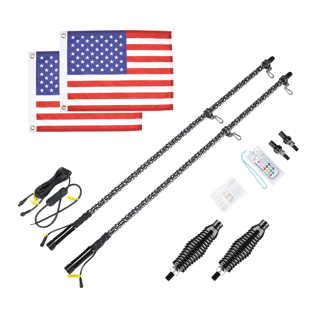 KEMIMOTO Spiral 3FT antenna LED RF 2 pezzi 366 modi