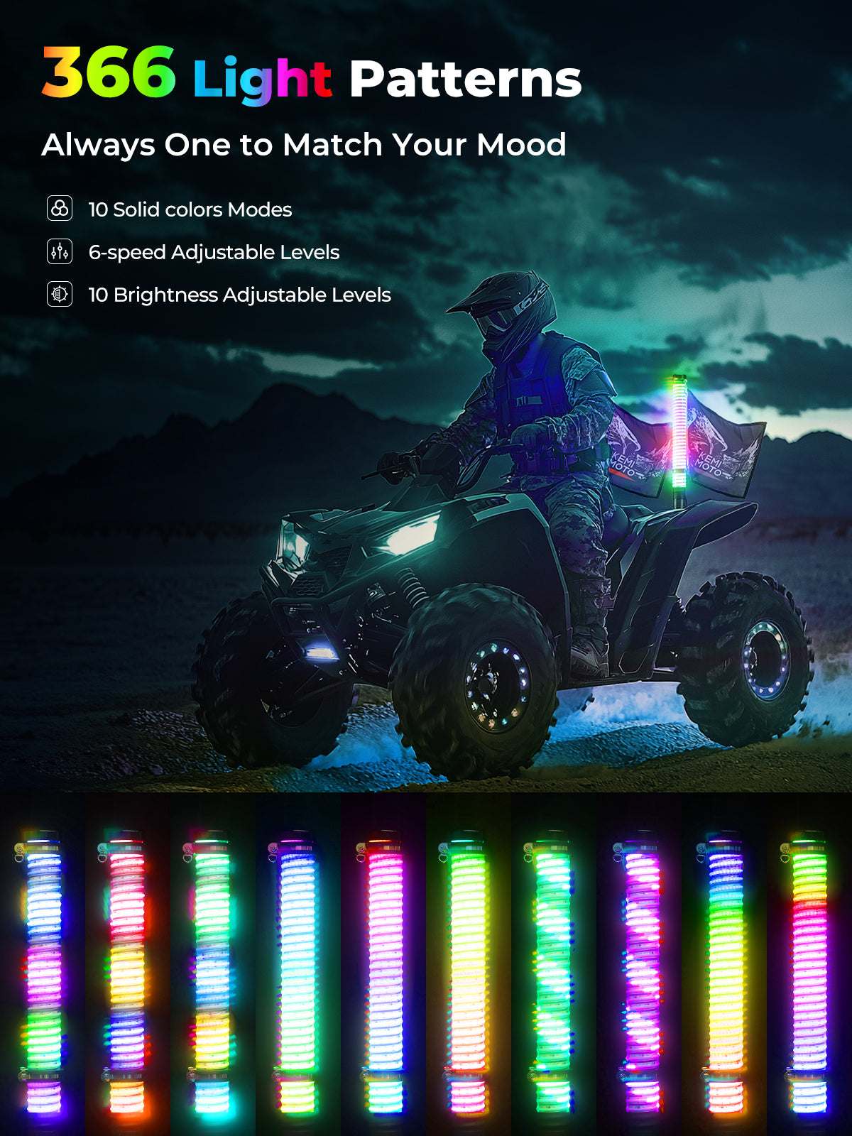 KEMIMOTO COB Fat Whip 2FT luce whip LED 2 pezzi RGB