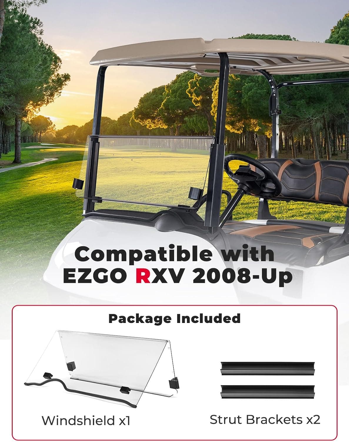 KEMIMOTO Parabrezza Golf Cart EZGO RXV Pieghevole 5mm
