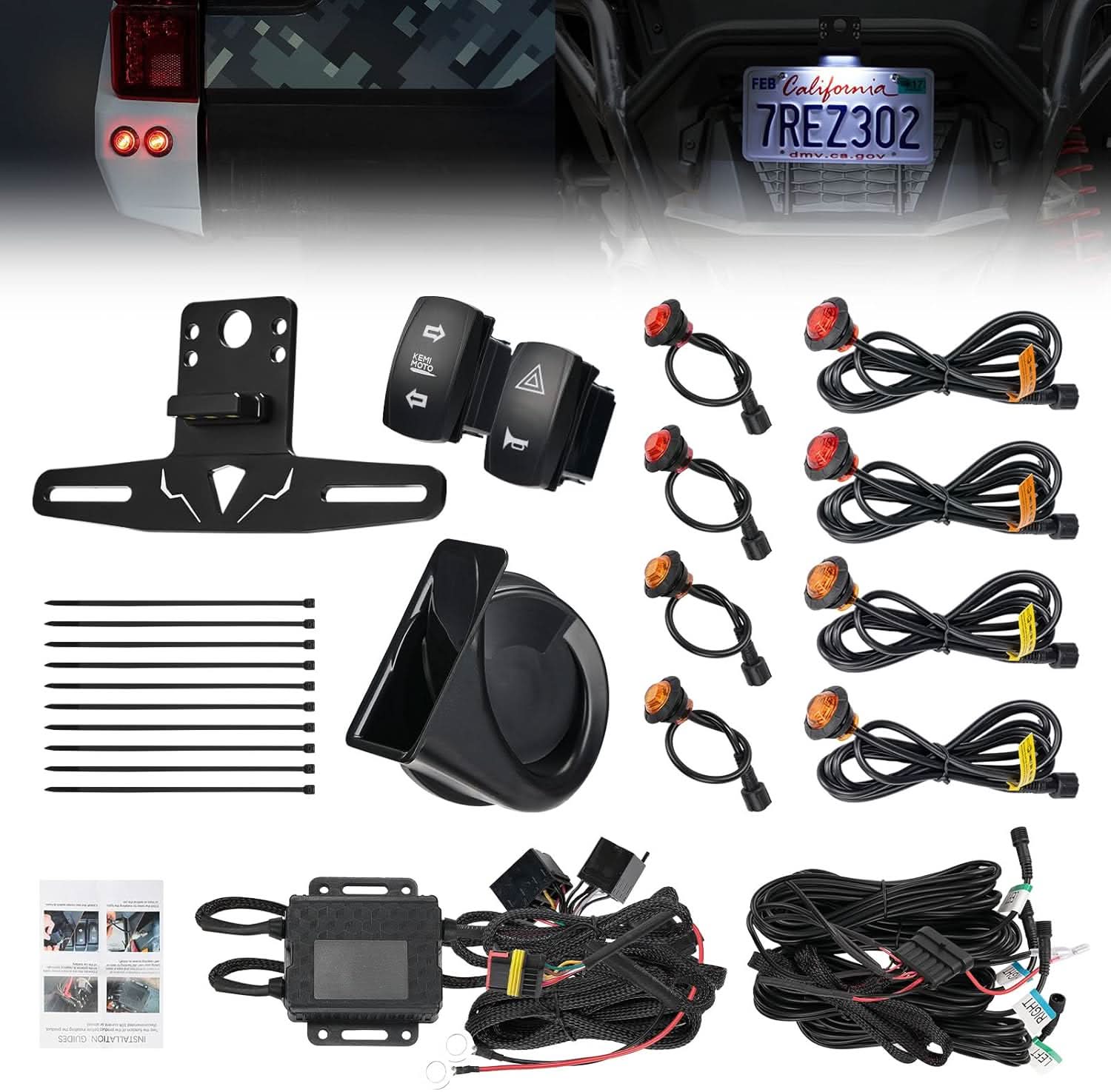 KEMIMOTO Kit Frecce UTV 8 LED con Clacson e Porta Targa