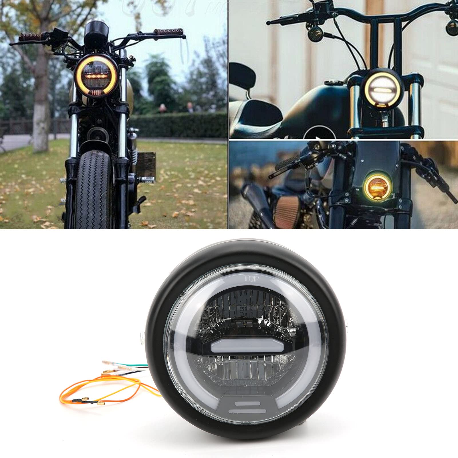 Hapivida Faro Moto LED Rotondo 6,5 Pollici Nero 12-24V Angel Eyes