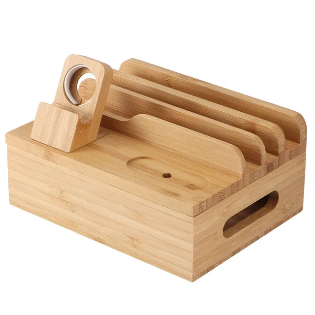 Kuuleyn Organizer Scrivania Bambù Porta Cellulare Orologio