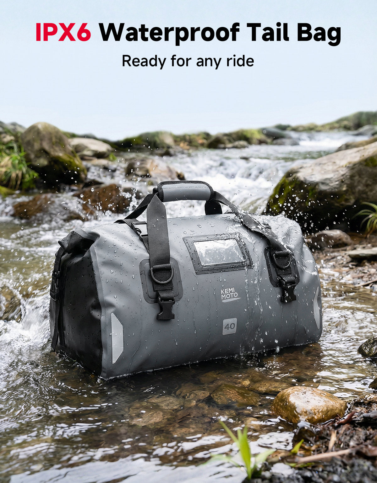 KEMIMOTO borsa moto impermeabile 40L grigia IPX6