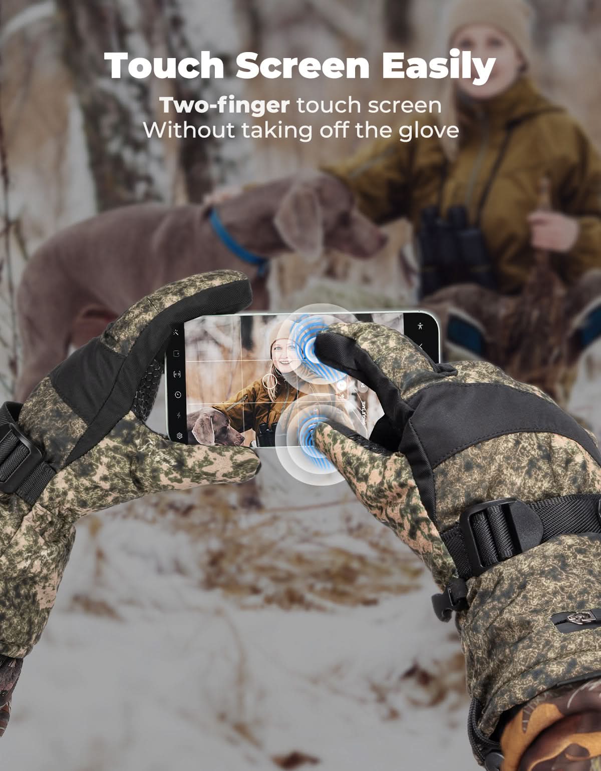 KEMIMOTO Hunting guanti riscaldati mimetici touch screen