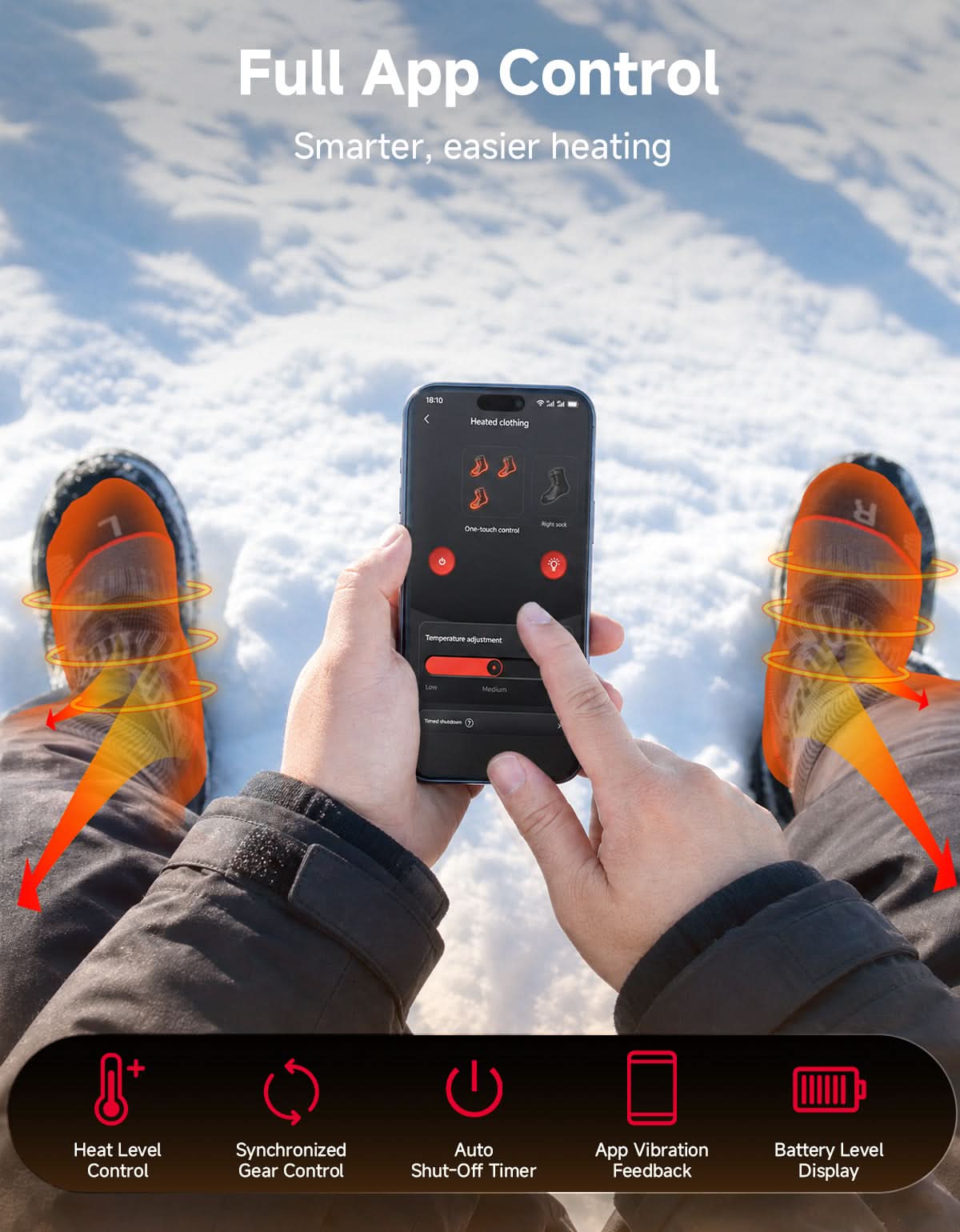 KEMIMOTO Calze Riscaldate 3 Zone Lana App Control 5V
