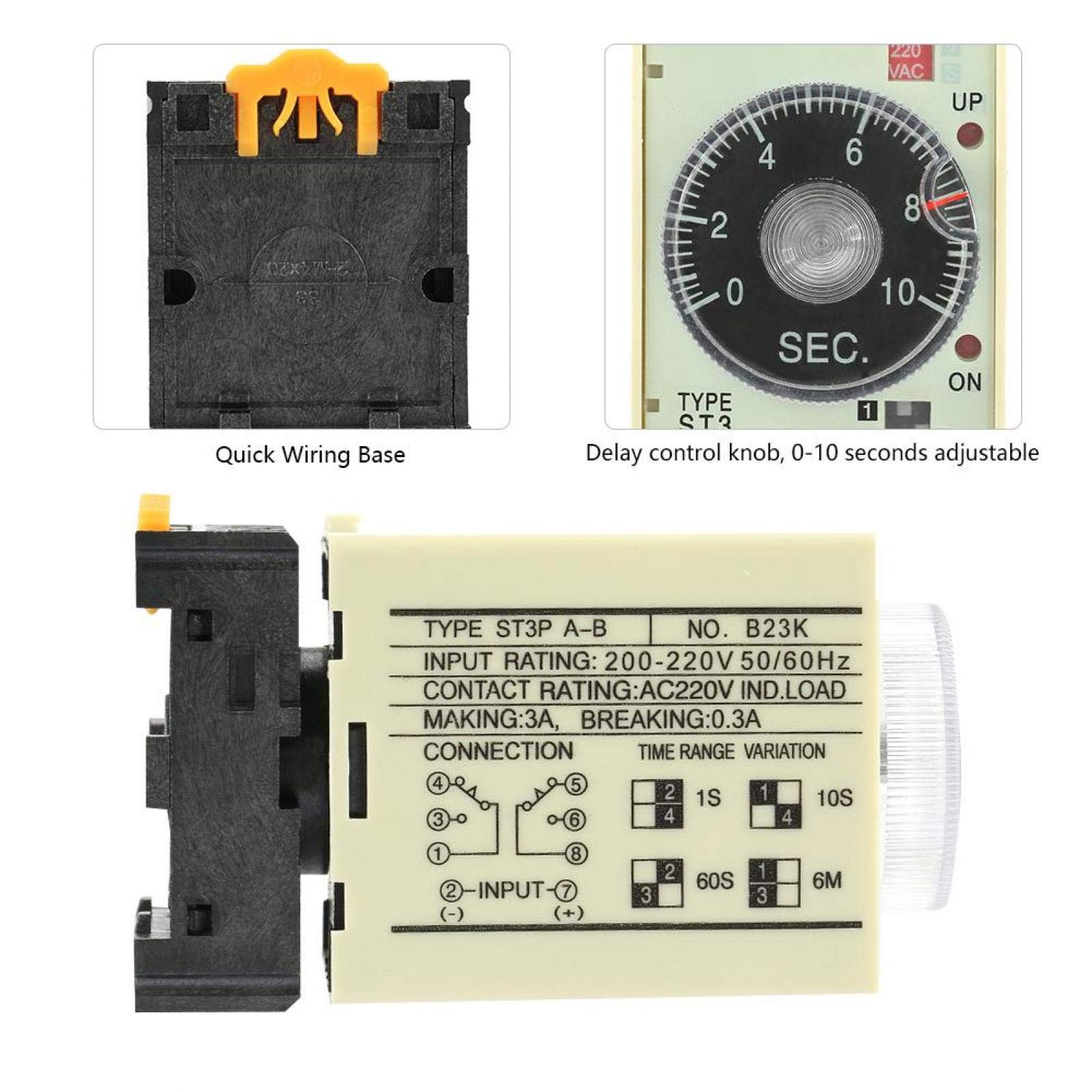 Kuuleyn ST3PA-B Relè Temporizzatore 0-10S AC 220V con Base