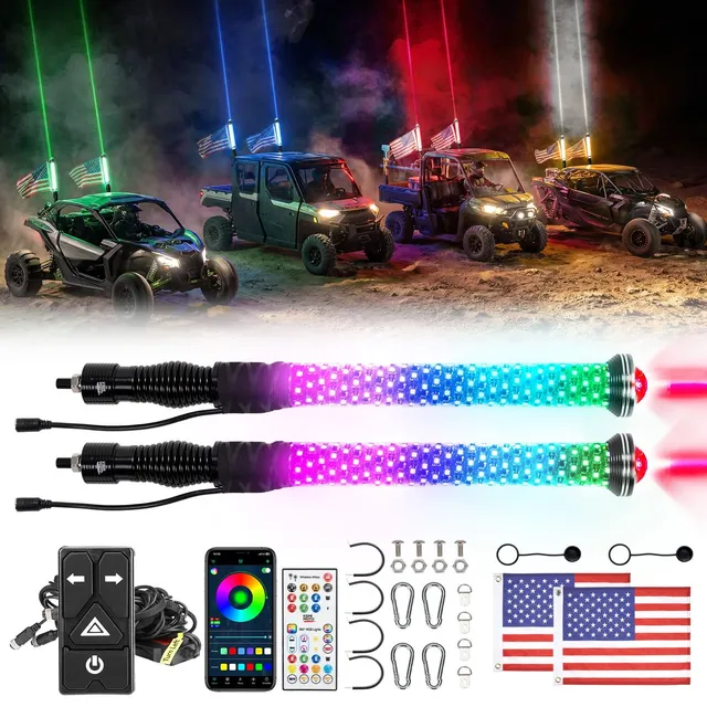 Kemimoto 2FT kit 2 luci whip LED RGB 12V universale